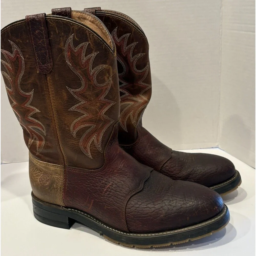Double H 3690 Roper Work Boots Men’s 9.5D Steel Toe Brown USA Made Oil Resistant